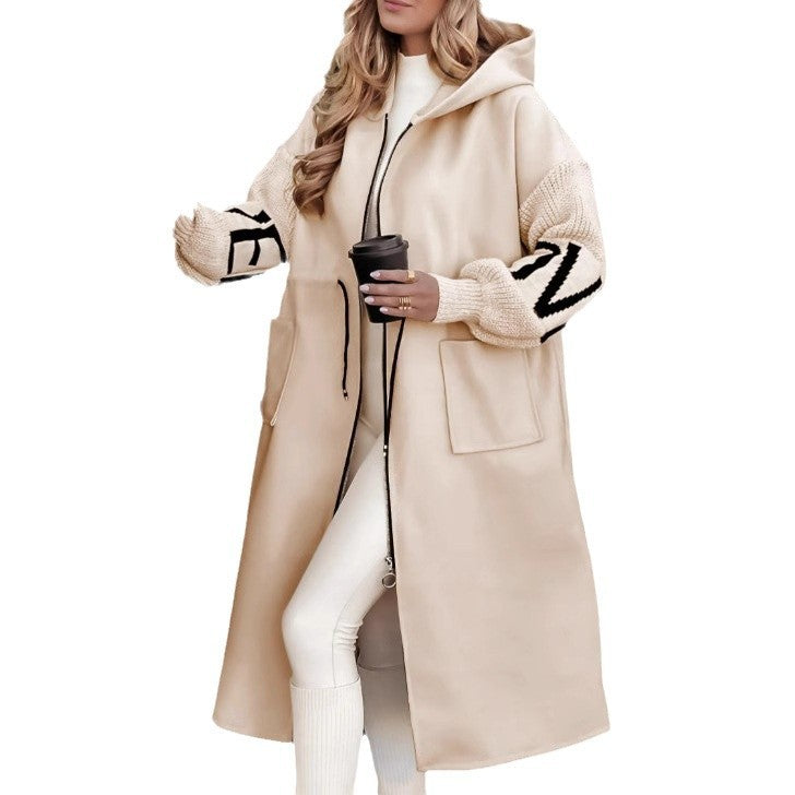 Hooded Windbreaker Long Jacket With Pockets And Drawstring