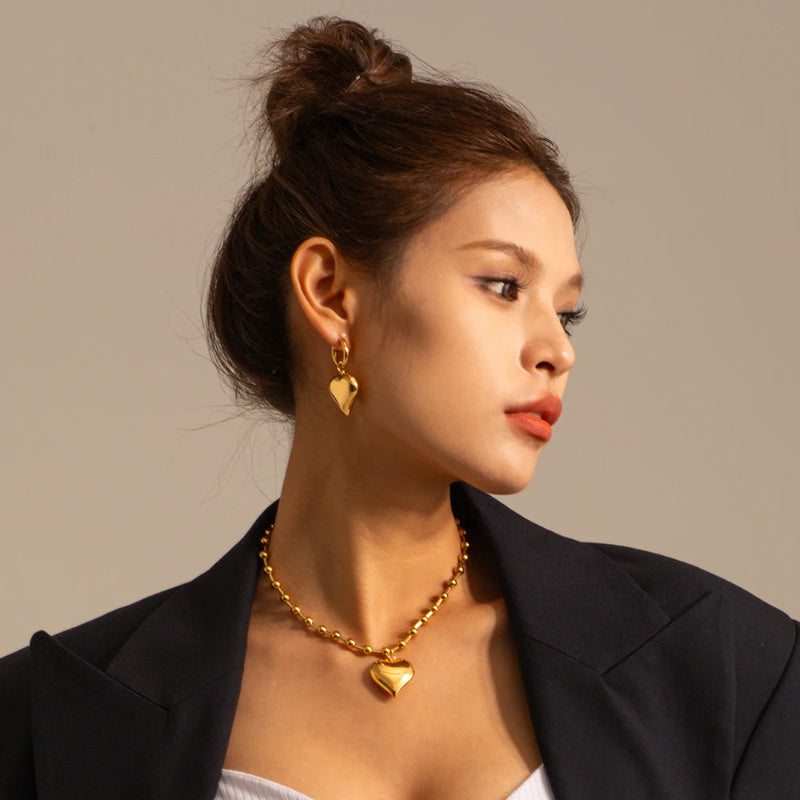 Gold Plated Stainless Steel Smooth Love Heart Necklace Series