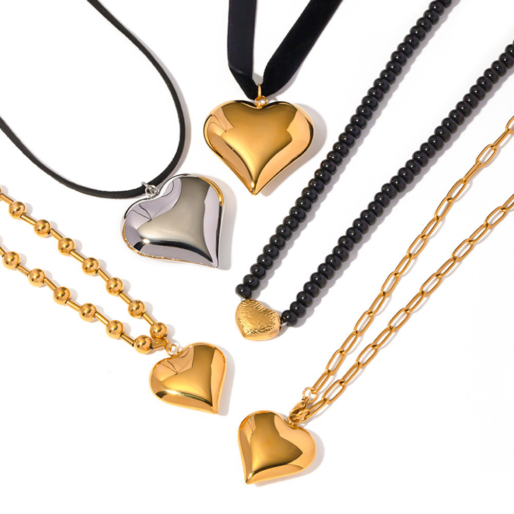 Gold Plated Stainless Steel Smooth Love Heart Necklace Series