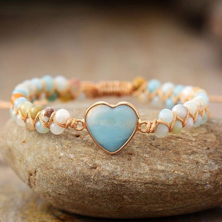 Classic Heart Shape Charm Bracelets Amazonite String Braided