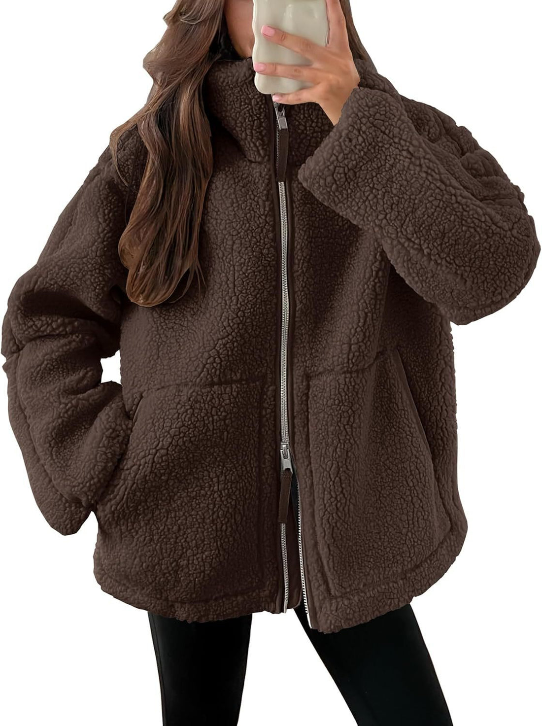 Winter Lapel Zip-up Coat With Pockets Casual Fashion