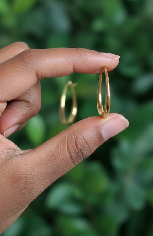 Gold Tone Oval Hoop Earrings – Minimalist Style