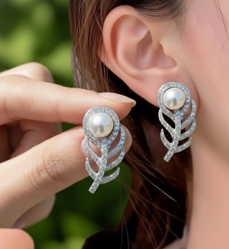 Elegant Gold & Crystal Pearl Stud Earrings