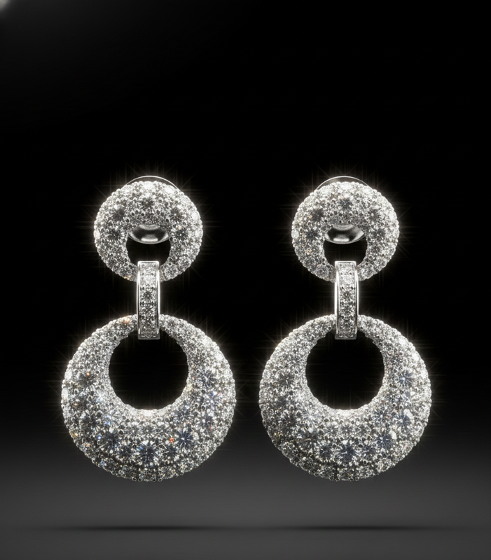 Silver Double Circle Drop Earrings