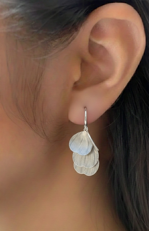 Silver Tone Leaf Drop Earrings