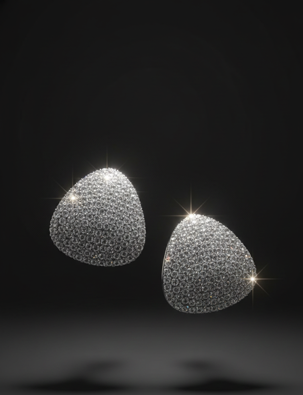 Silver Crystal Triangle Stud Earrings