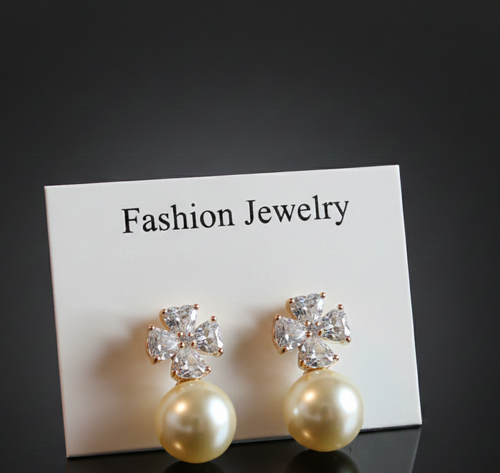 Gold Crystal Pearl Drop Earrings