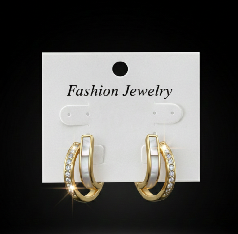 Gold Tone Hoop Earrings with Crystal Detail