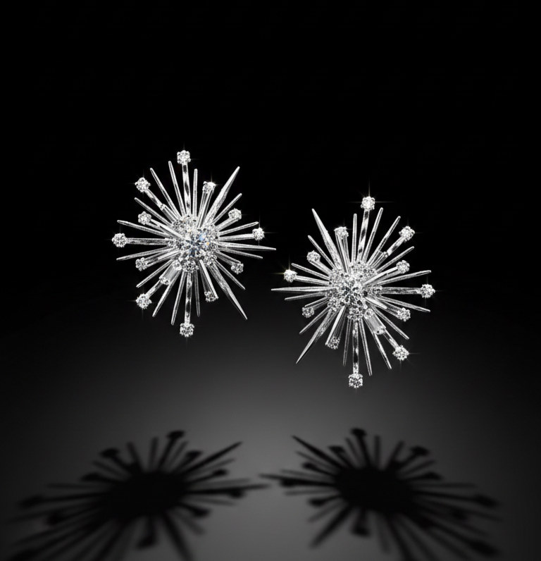 Silver Tone Crystal Starburst Earrings