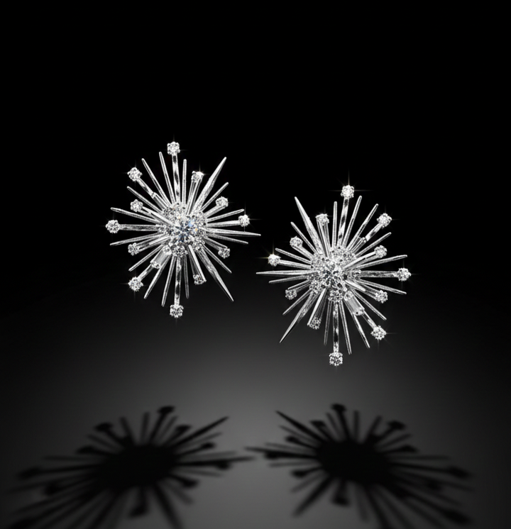 Silver Tone Crystal Starburst Earrings