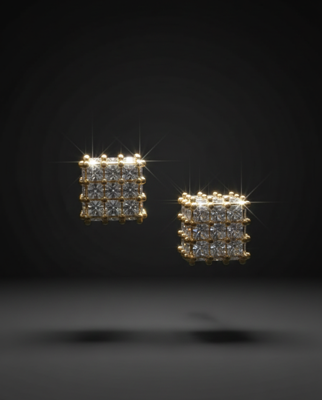 Gold Square Crystal Stud Earrings