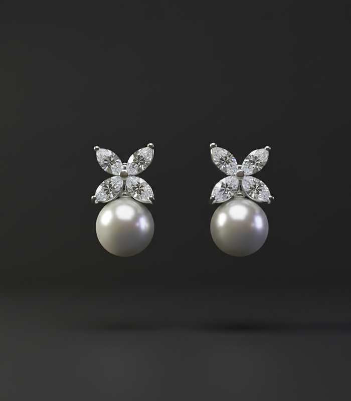 Pearl Drop Earrings with Butterfly Style Crystal