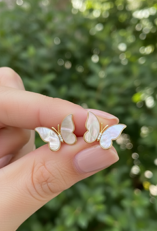 Butterfly Mother of Pearl Stud Earrings