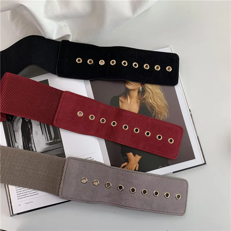 Women Belt Stretch Wide Waist Belts Metal Buckle Leather Strap Female Apparel Accessories Dress Waist Summer