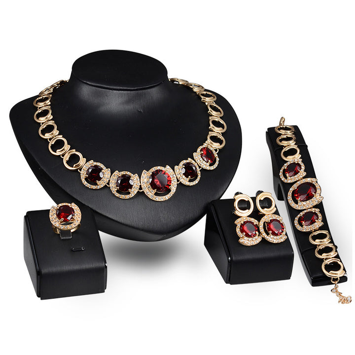 Gold/Alloy/silver jewelry four sets, blue gem jewelry