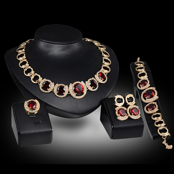 Gold/Alloy/silver jewelry four sets, blue gem jewelry