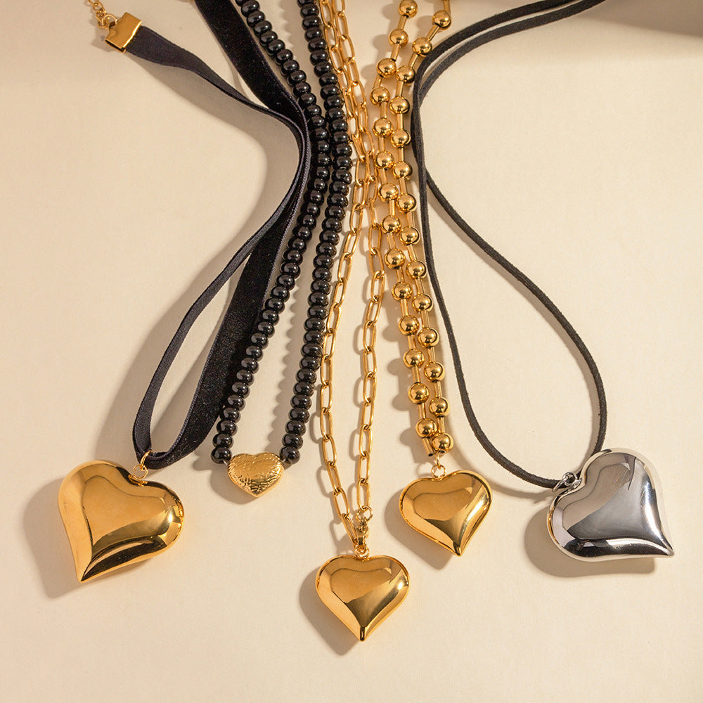 Gold Plated Stainless Steel Smooth Love Heart Necklace Series