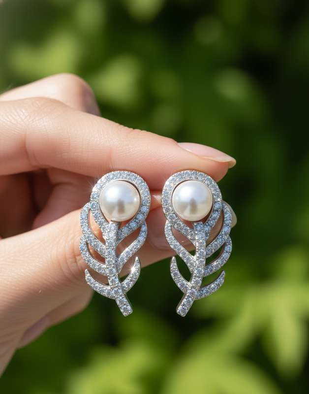 Elegant Gold & Crystal Pearl Stud Earrings