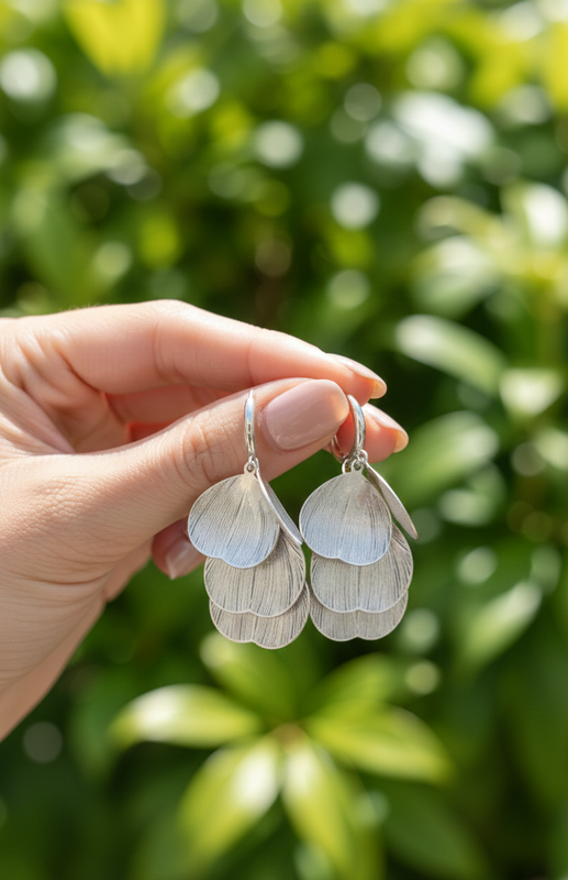 Silver Tone Leaf Drop Earrings