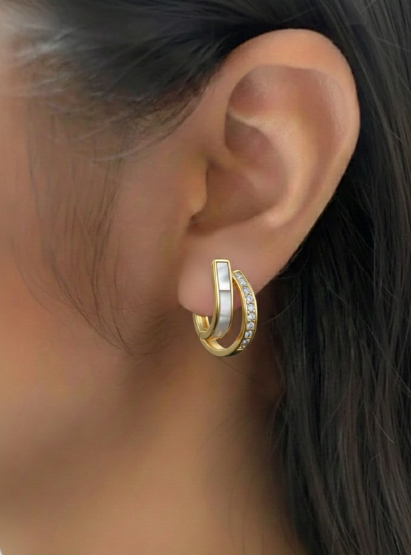 Gold Tone Hoop Earrings with Crystal Detail