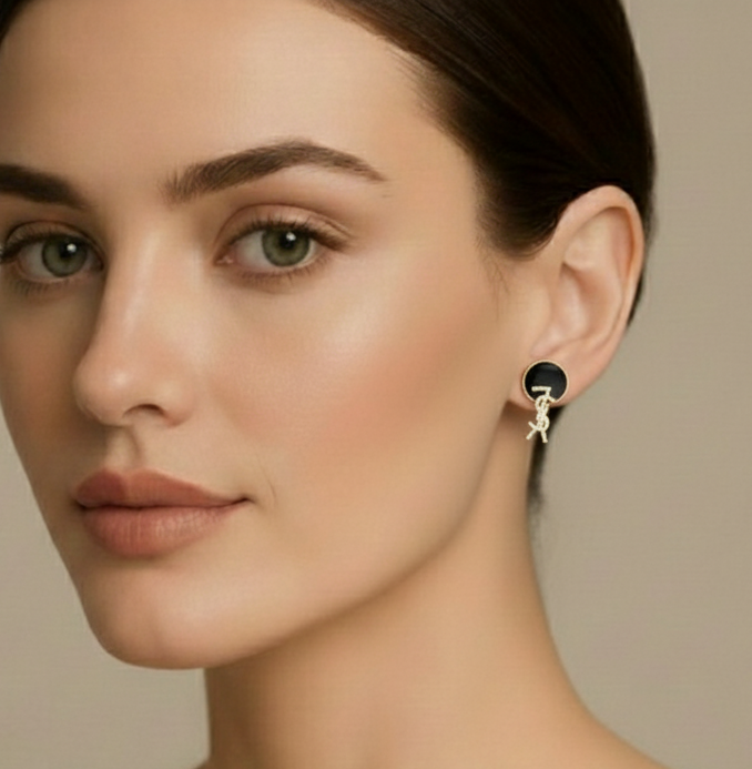 Black & Gold Crystal Drop Earrings