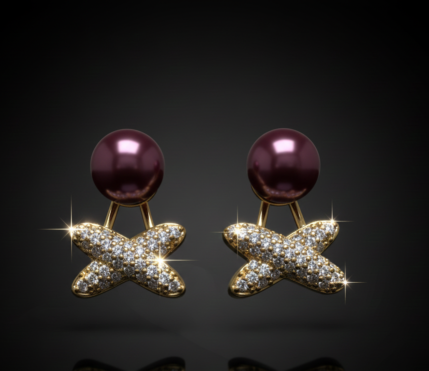 Gold Butterfly Pearl Stud Earrings