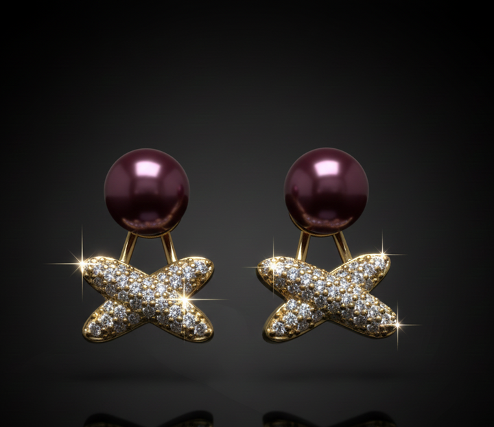 Gold Butterfly Pearl Stud Earrings
