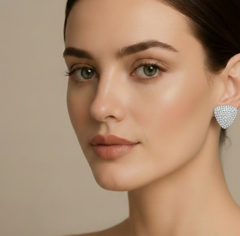 Silver Crystal Triangle Stud Earrings