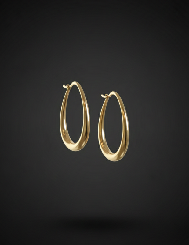 Gold Tone Oval Hoop Earrings – Minimalist Style