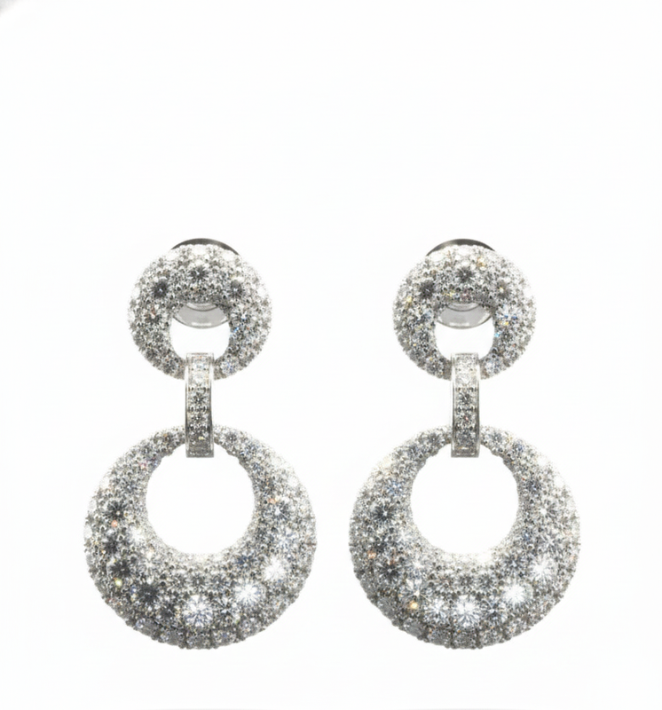 Silver Double Circle Drop Earrings