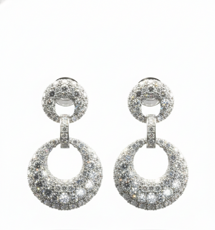 Silver Double Circle Drop Earrings