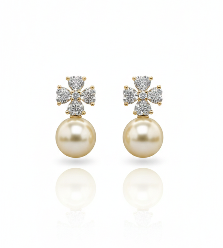 Gold Crystal Pearl Drop Earrings
