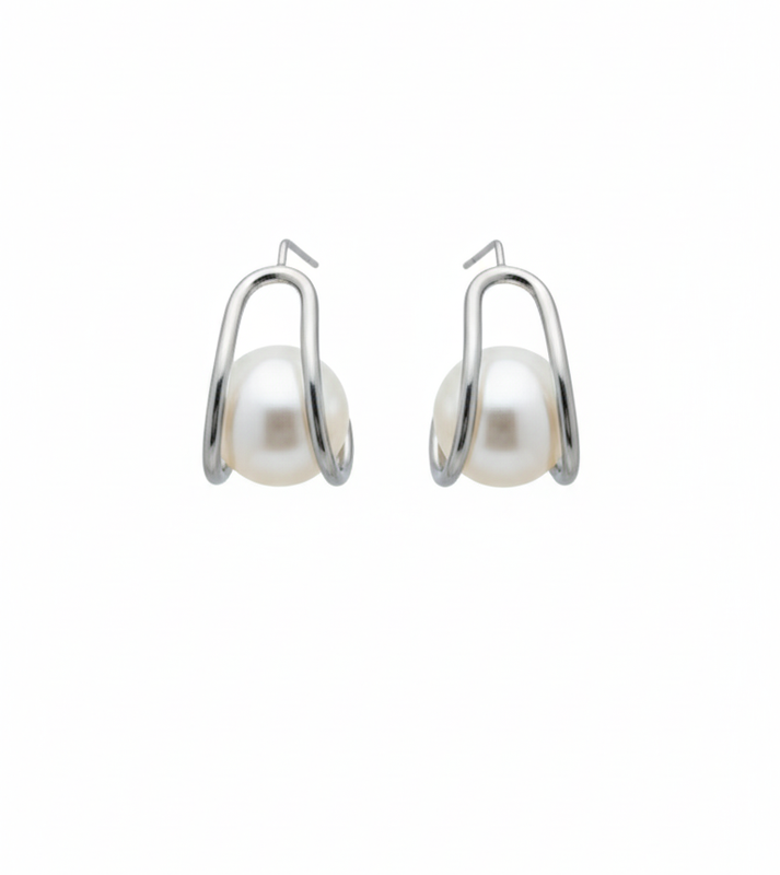 Silver Tone Wire Pearl Earrings