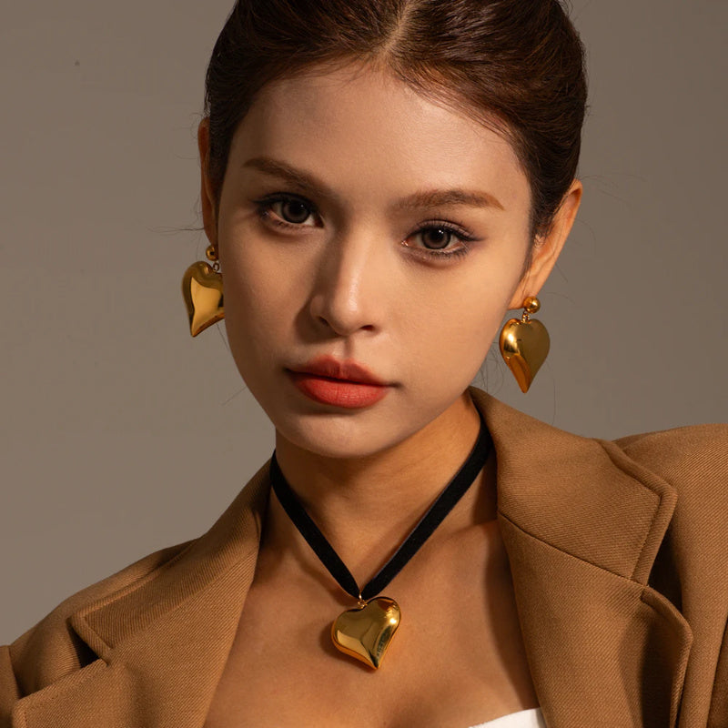 Gold Plated Stainless Steel Smooth Love Heart Necklace Series