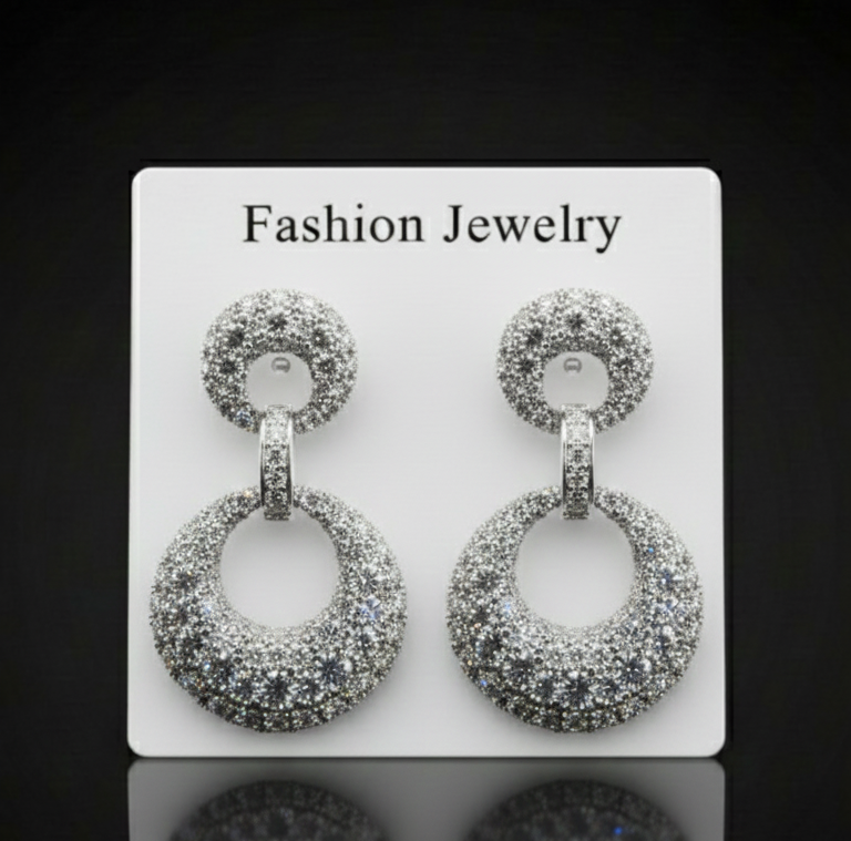 Silver Double Circle Drop Earrings