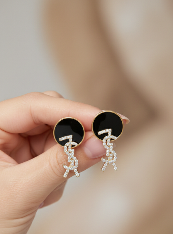 Black & Gold Crystal Drop Earrings