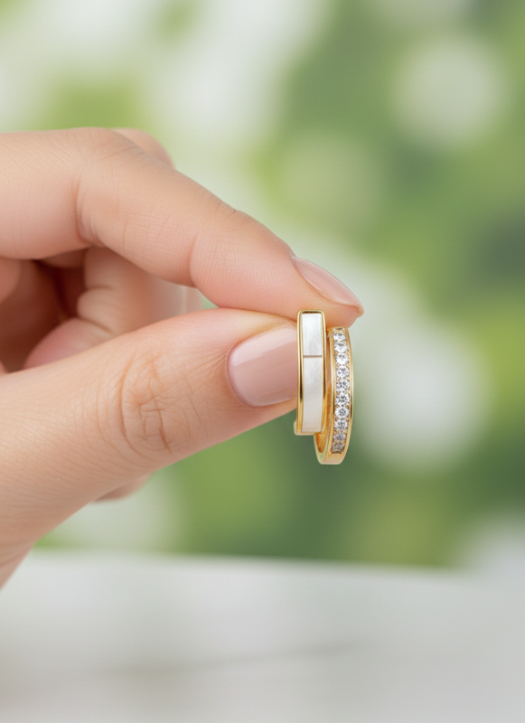 Gold Tone Hoop Earrings with Crystal Detail