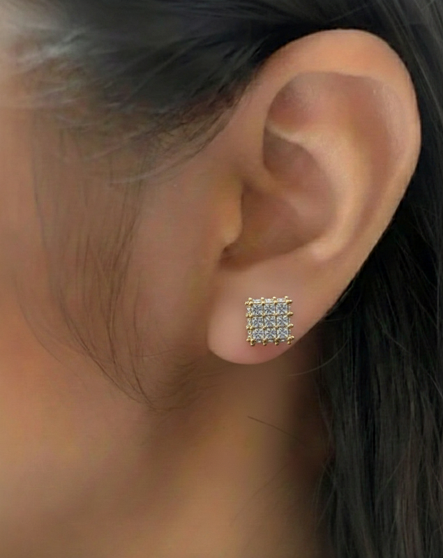 Gold Square Crystal Stud Earrings