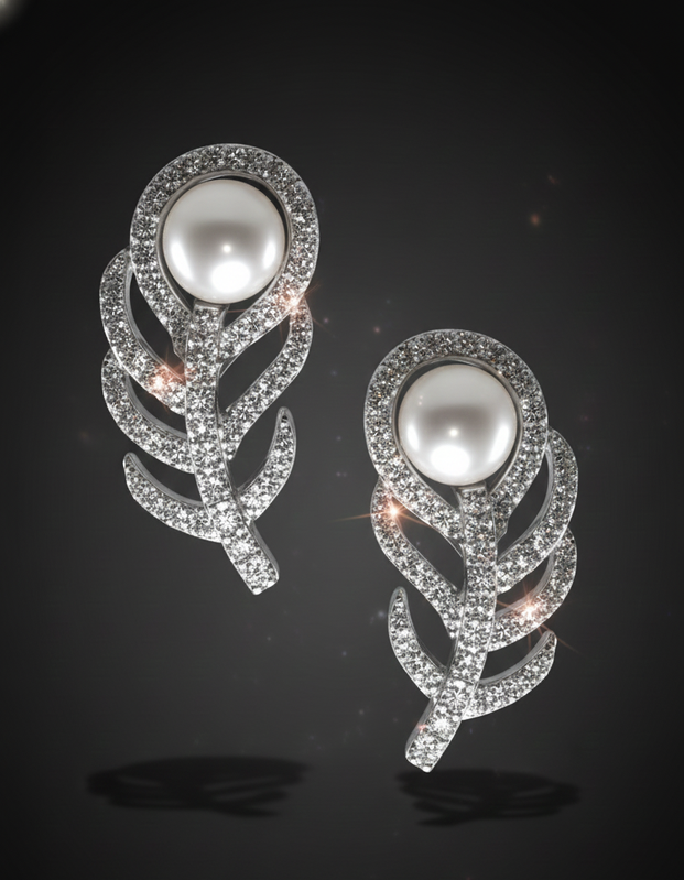 Elegant Gold & Crystal Pearl Stud Earrings