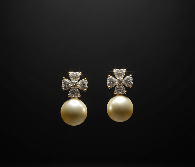 Gold Crystal Pearl Drop Earrings
