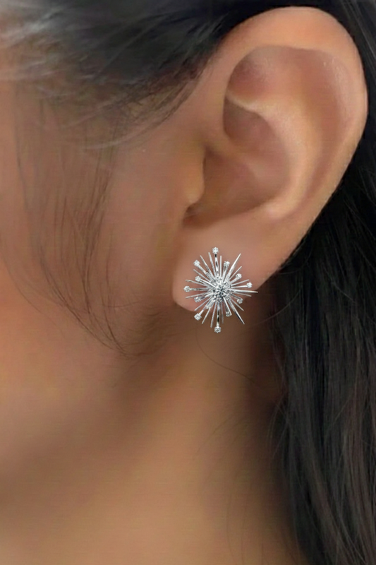 Silver Tone Crystal Starburst Earrings