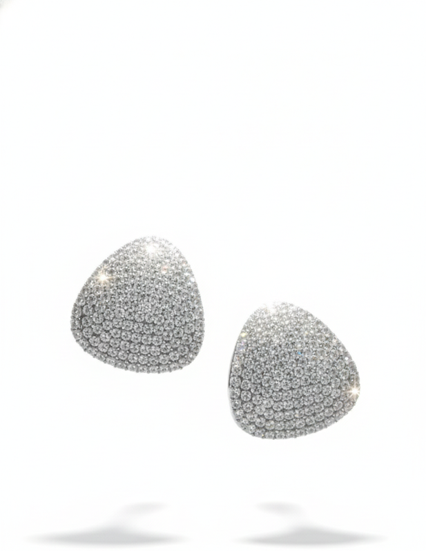 Silver Crystal Triangle Stud Earrings