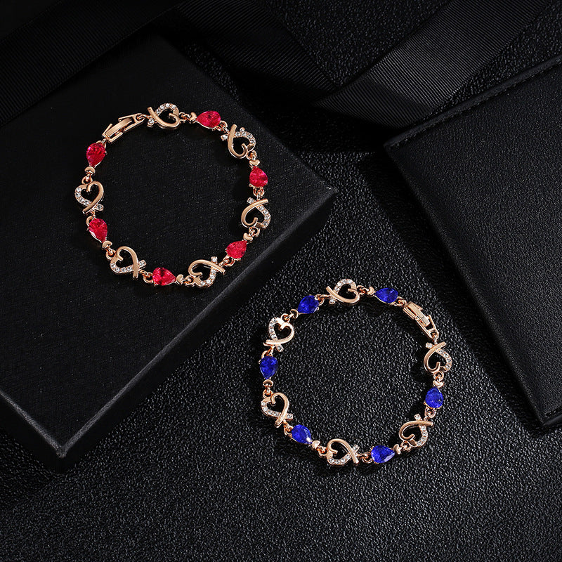 Hollow Love Bracelet With Rhinestones Fashion Temperament Heart-shaped Bracelet