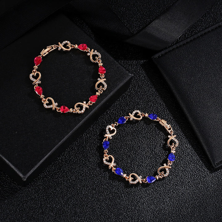 Hollow Love Bracelet With Rhinestones Fashion Temperament Heart-shaped Bracelet