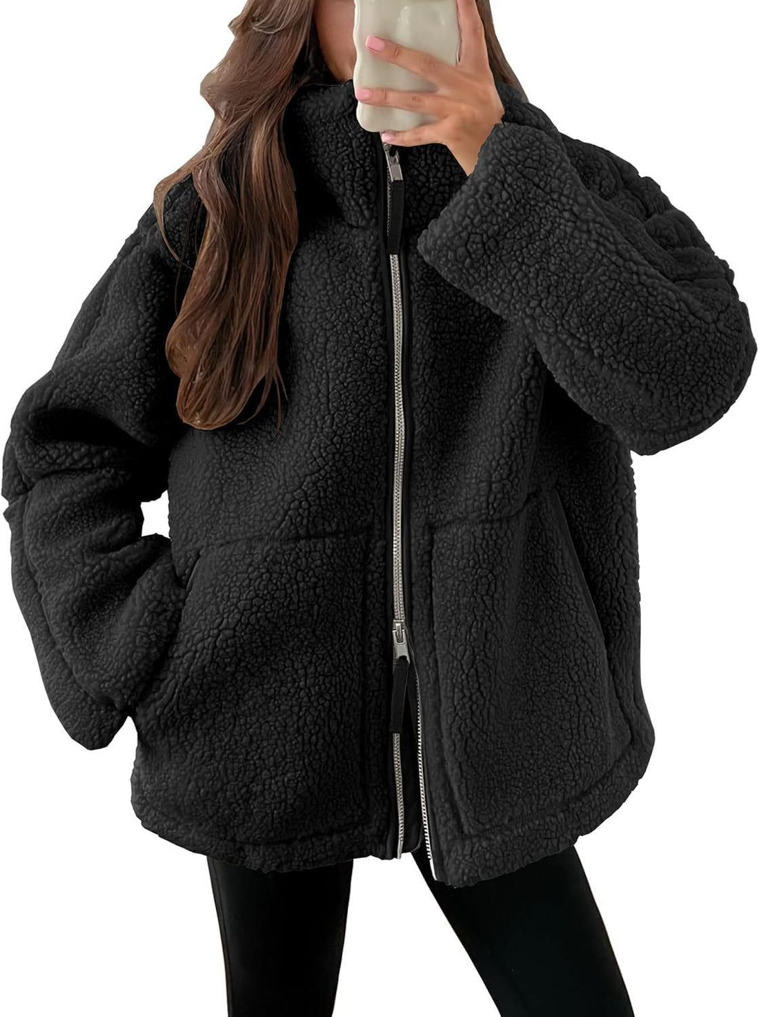 Winter Lapel Zip-up Coat With Pockets Casual Fashion
