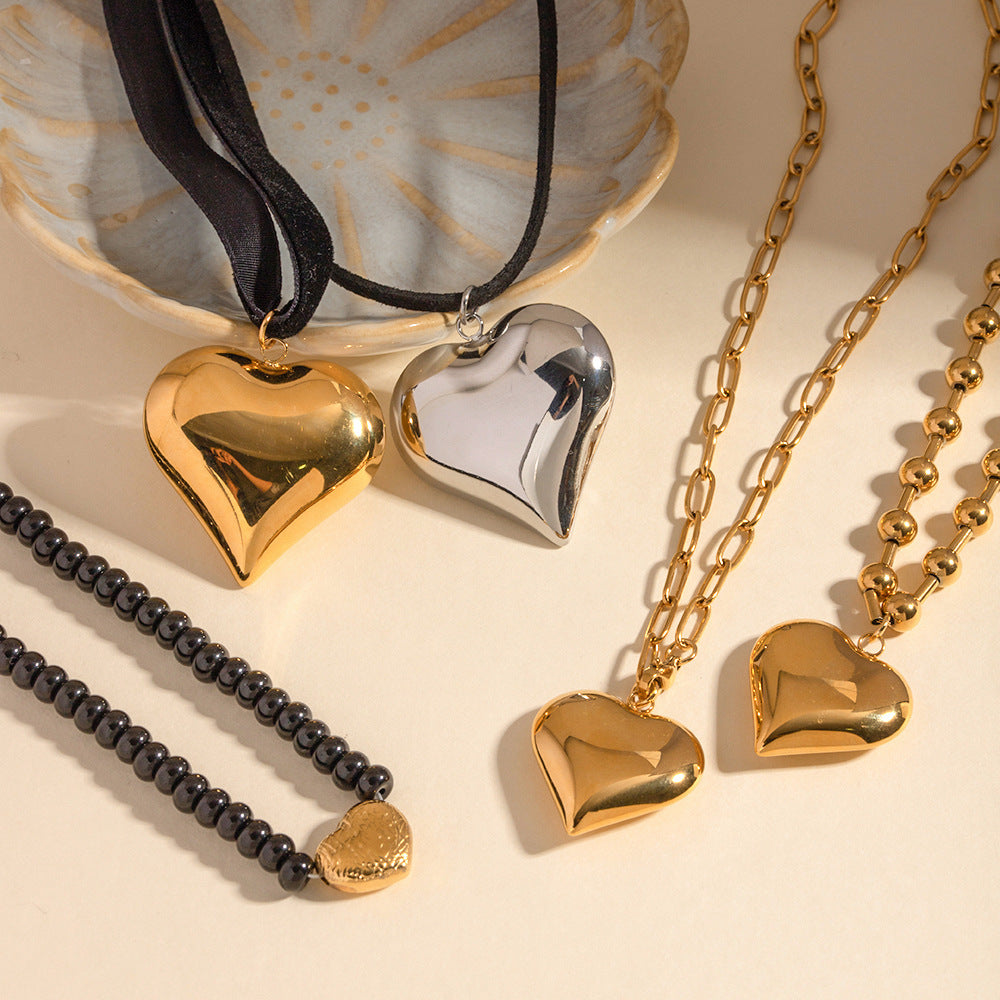 Gold Plated Stainless Steel Smooth Love Heart Necklace Series