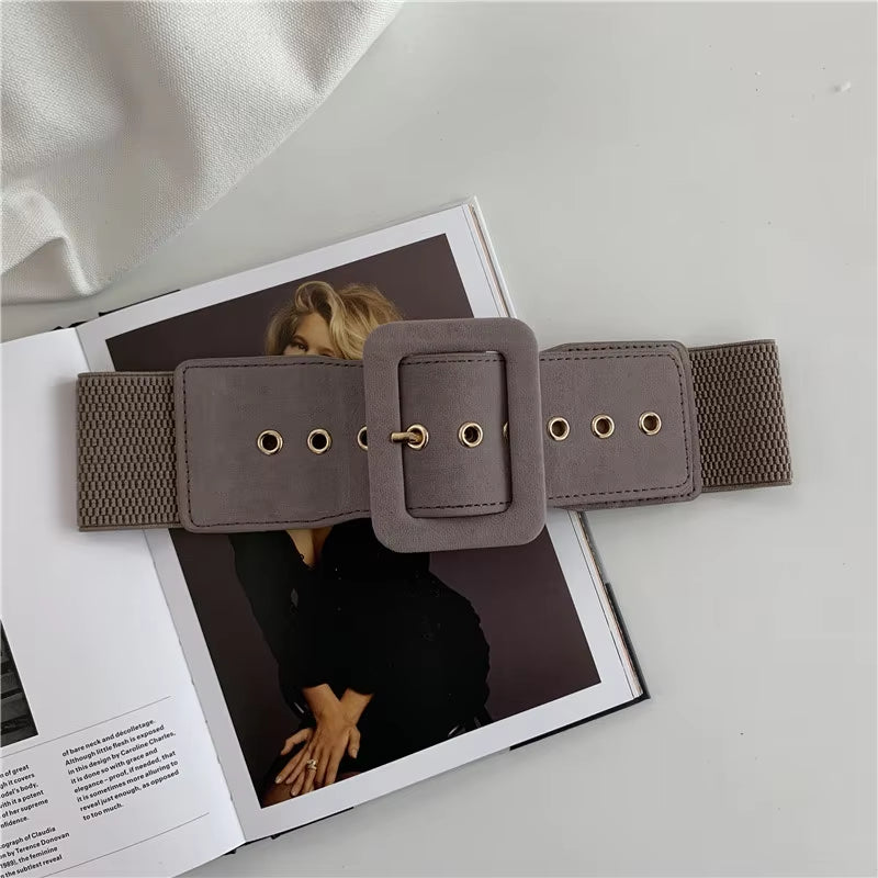 Women Belt Stretch Wide Waist Belts Metal Buckle Leather Strap Female Apparel Accessories Dress Waist Summer