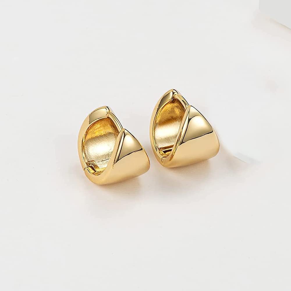 Small Chunky Hoop Earrings Thick 14K Gold Plated Huggie Earrings Dainty Cartilage Sleeper Earrings Tiny Hoop Earrings for Women