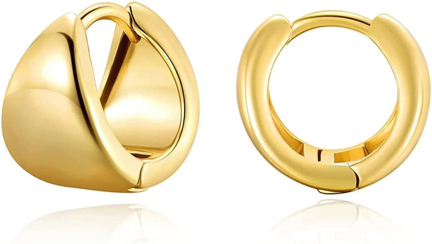 Small Chunky Hoop Earrings Thick 14K Gold Plated Huggie Earrings Dainty Cartilage Sleeper Earrings Tiny Hoop Earrings for Women