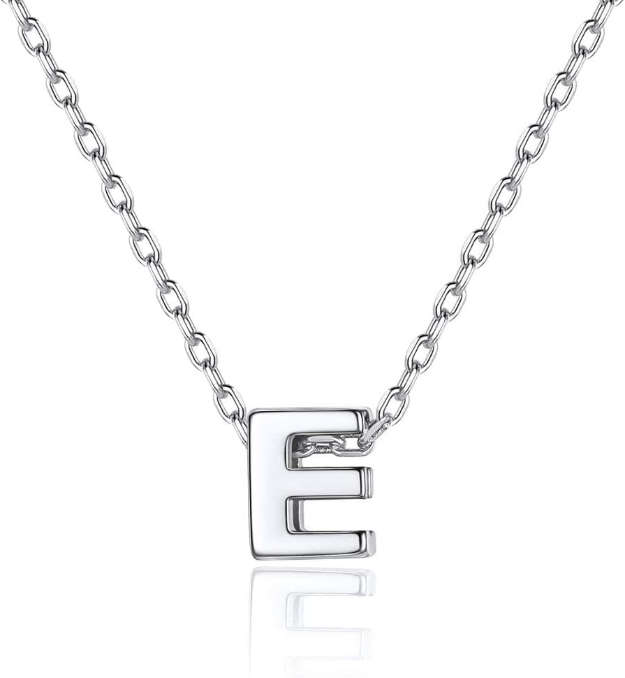 S925 Sterling Silver Initial Necklace for Women, Cute Letter Pendant with 46cm+5cm Adjustable Chain